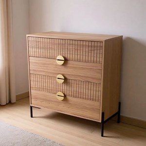 Vallo commode 4 tiroirs décor bois rainuré 84cm