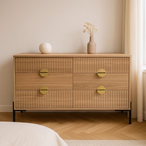 Vallo commode 6 tiroirs décor bois rainuré 124cm