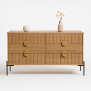 Vallo commode 6 tiroirs décor bois rainuré 124cm