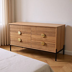 Vallo commode 6 tiroirs décor bois rainuré 124cm