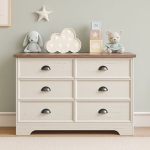 Valla commode 6 tiroirs blanc et bois 120cm