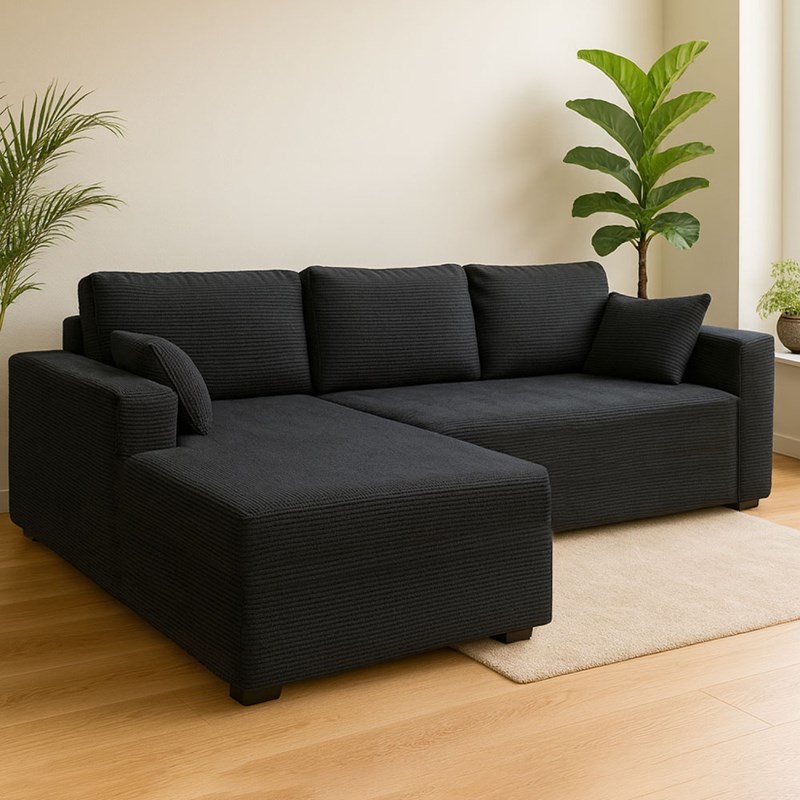 Hove canapé d'angle 3 places en velours côtelé gris anthracite