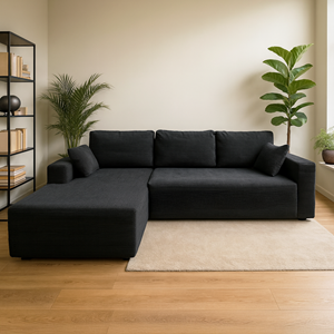 Hove canapé d'angle 3 places en velours côtelé gris anthracite