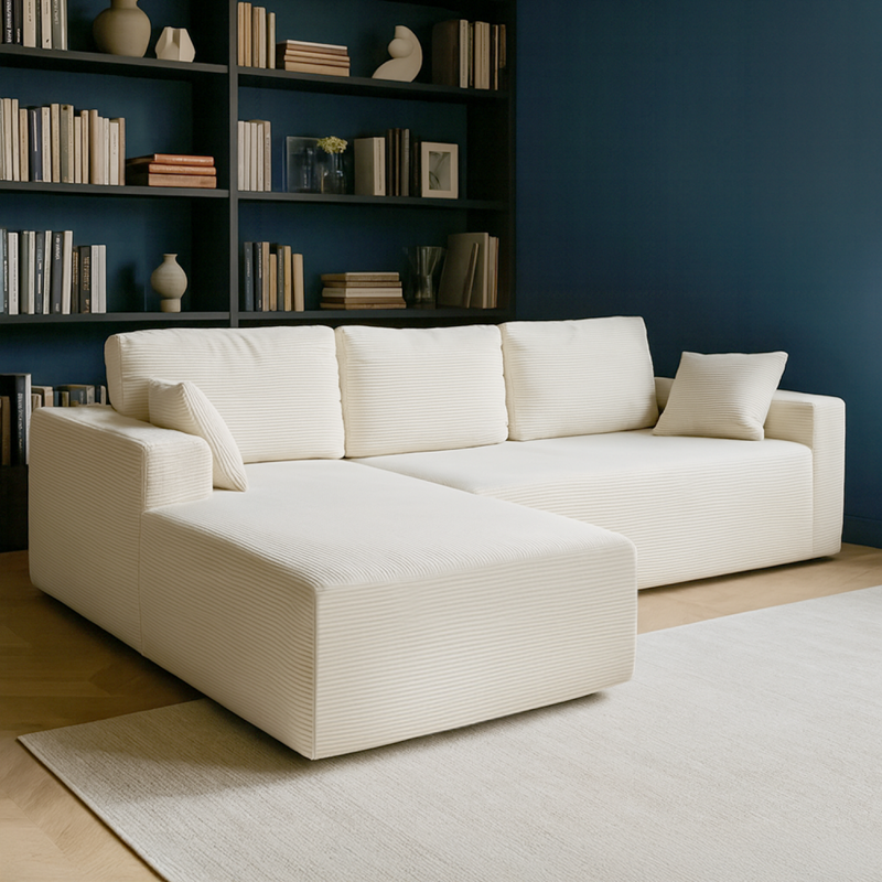 Hove canapé d'angle 3 places en velours côtelé beige