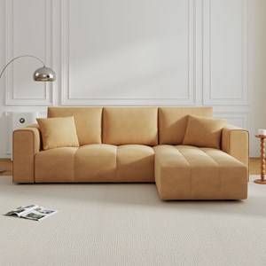 Brighton canapé d'angle convertible 4 places avec coffre en velours jaune