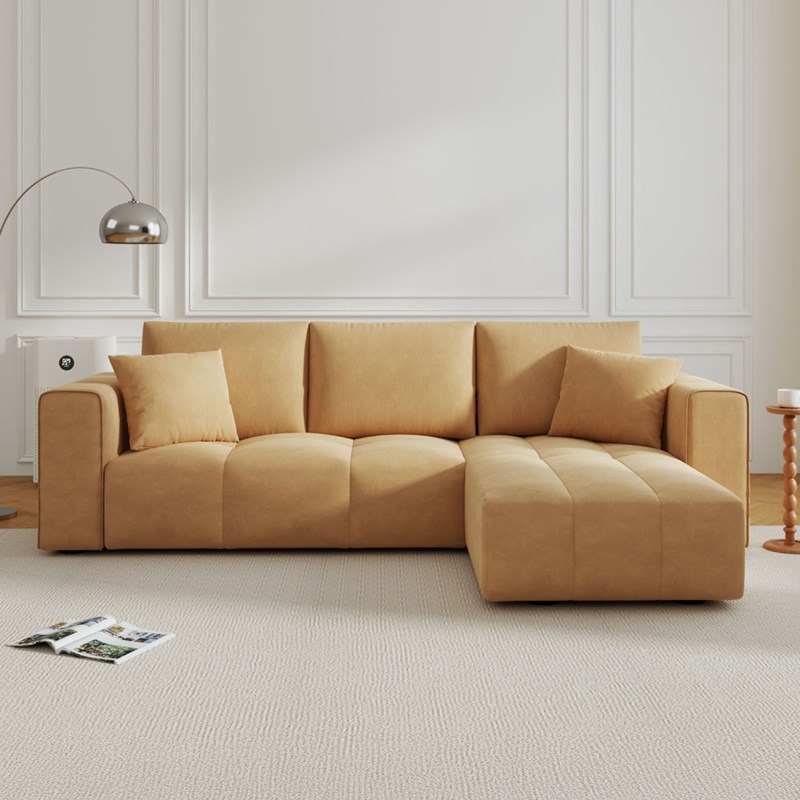 Brighton canapé d'angle convertible 4 places avec coffre en velours jaune