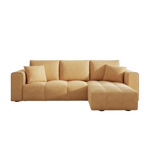 Brighton canapé d'angle convertible 4 places avec coffre en velours jaune