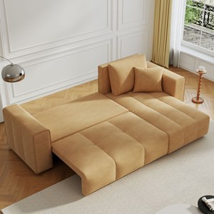 Brighton canapé d'angle convertible 4 places avec coffre en velours jaune