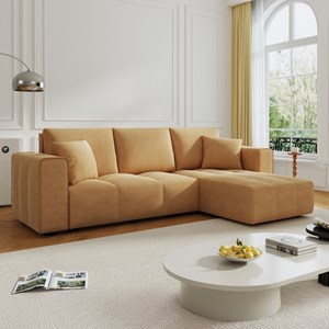 Brighton canapé d'angle convertible 4 places avec coffre en velours jaune