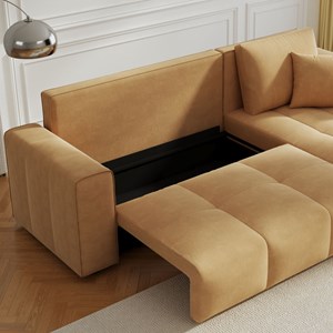 Brighton canapé d'angle convertible 4 places avec coffre en velours jaune