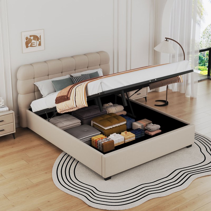 Dallas lit coffre style nuage 140x190cm en velours beige