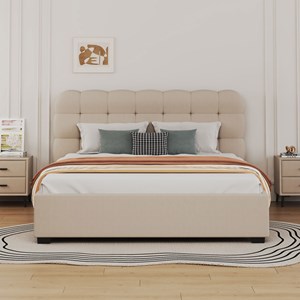 Dallas lit coffre style nuage 140x190cm en velours beige