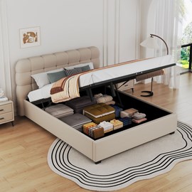 Dallas lit coffre style nuage 160x200cm en velours beige