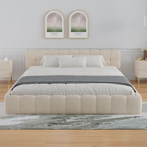 Kansas lit style nuage 160x200cm en velours beige