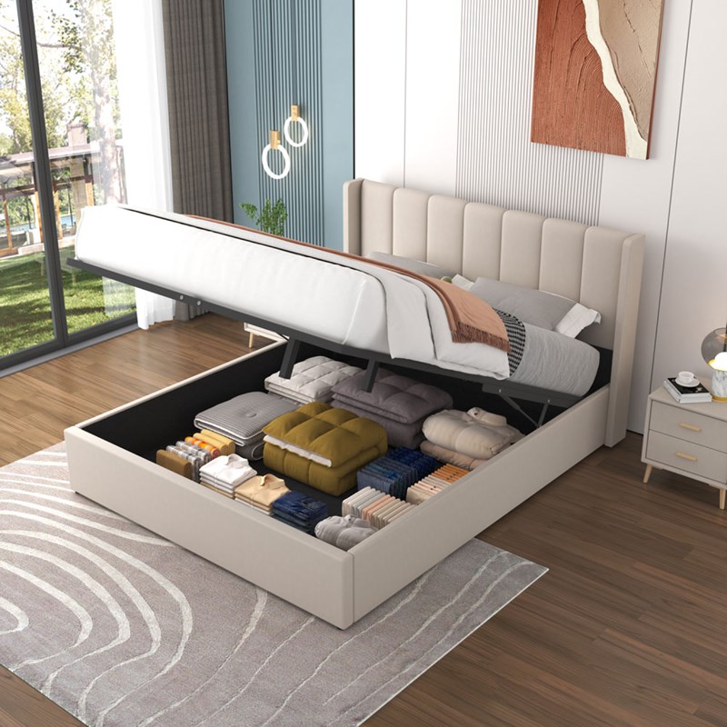 Arlington lit coffre design 160x200cm en velours beige