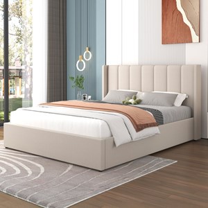 Arlington lit coffre design 160x200cm en velours beige