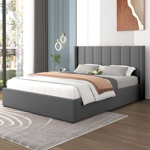 Arlington lit coffre design 140x190cm en velours gris