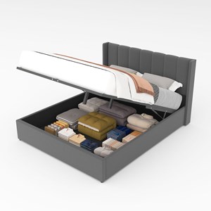 Arlington lit coffre design 160x200cm en velours gris