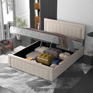 Nashville lit coffre 140x190cm en velours beige