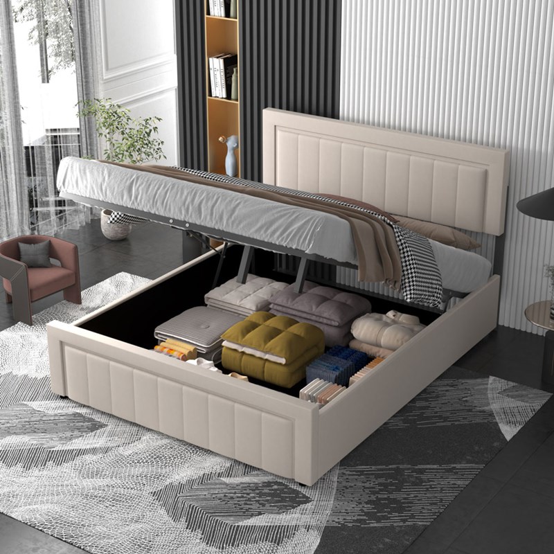 Nashville lit coffre 160x200cm en velours beige