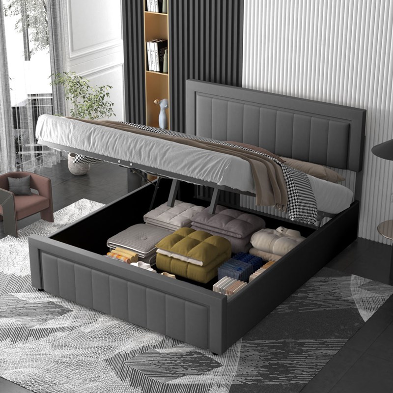 Nashville lit coffre 140x190cm en velours gris