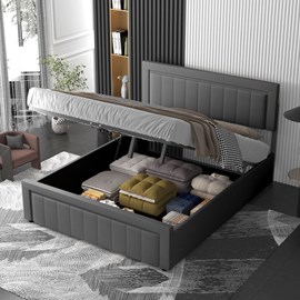 Nashville lit coffre 160x200cm en velours gris