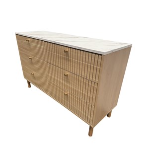 Brox buffet 6 tiroirs aspect bois rainuré et marbre 120cm