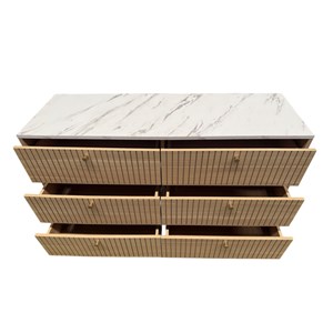 Brox buffet 6 tiroirs aspect bois rainuré et marbre 120cm