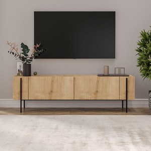 Frena meuble tv avec placards bois et détails noirs 160cm