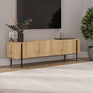 Frena meuble tv avec placards bois et détails noirs 160cm