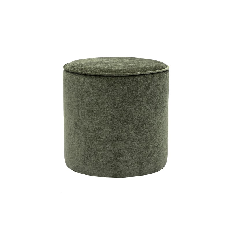 Pouf rond en tissu effet velours vert kaki d40 cm paul