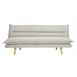 Canapé convertible 3 places en tissu chenille beige et bois clair bingo