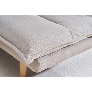 Canapé convertible 3 places en tissu chenille beige et bois clair bingo