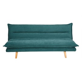 Canapé convertible 3 places en tissu chenille bleu canard et bois clair bingo