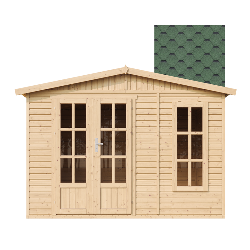 Timbela - Abri de jardin en bois 6 m2 - avec des bardeaux bitumineux - vert