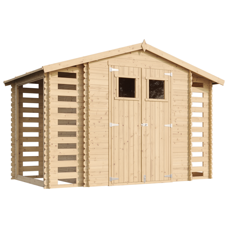 Abri de jardin en bois et range bûches extérieur - 3,53 + 0,97+0,97 m2