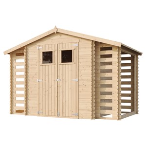 Abri de jardin en bois range bûches extérieur avec sol traité 3,53+2x0,97m2