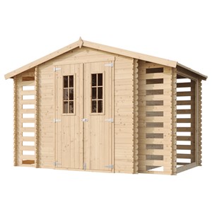 Abri de jardin en bois range bûches extérieur avec sol traité 3,53+2x0,97m2