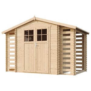 Abri de jardin en bois range bûches extérieur avec sol traité 3,53+2x0,97m2