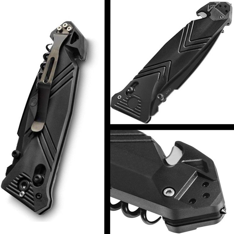 Couteau de survie lame noire 19 cm avec étui et boussole