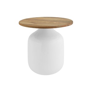 Table d'appoint ronde blanche et bois manguier massif h49 cm verona