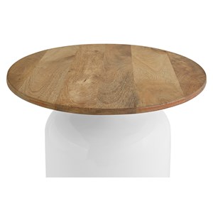 Table d'appoint ronde blanche et bois manguier massif h49 cm verona