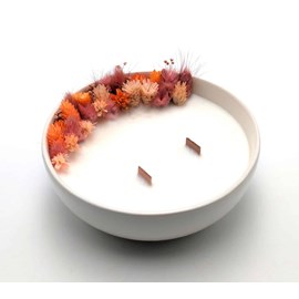 Grande bougie fleurs séchée chance