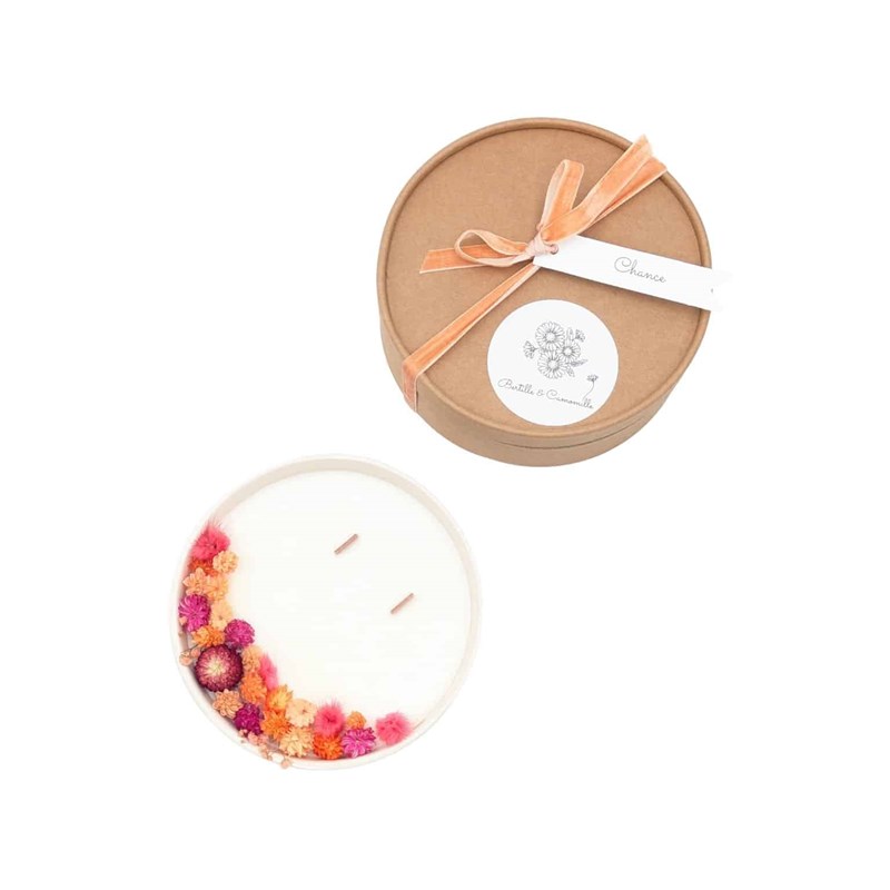 Grande bougie fleurs séchées chance