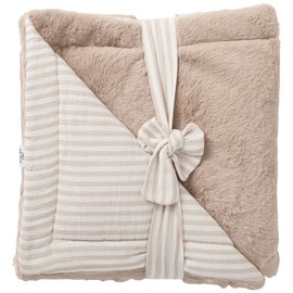 Couverture luxe fausse fourrure angora et gaze rayé galet (70 x 100 cm)