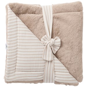 Couverture luxe fausse fourrure angora et gaze rayé galet (70 x 100 cm)