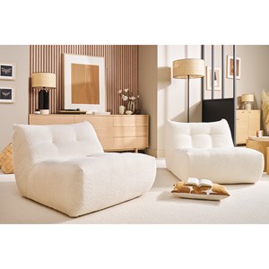 Fauteuil lounge en tissu bouclette blanc cassé bumpy