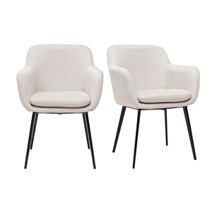 Chaises en tissu effet velours texturé beige et métal noir (lot de 2) amika