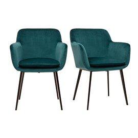 Chaises en tissu velours bleu pétrole et métal noir (lot de 2) amika