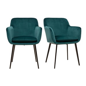Chaises en tissu velours bleu pétrole et métal noir (lot de 2) amika